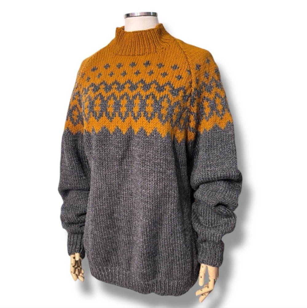 HANDMADE Knit Mock Neck Sweater Icelandic Lopapeysa Style